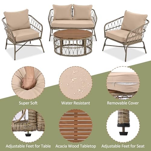 VilroCaz Bohemia-Inspired 4-Person Outdoor Seating Group with Loveseat