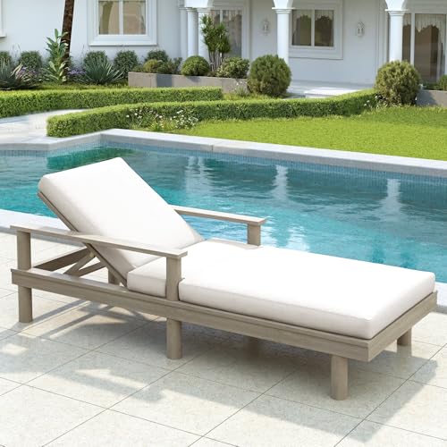 VilroCaz Outdoor Acacia Wood Chaise Lounges with 5-Position Adjustable Backrest and Round Legs